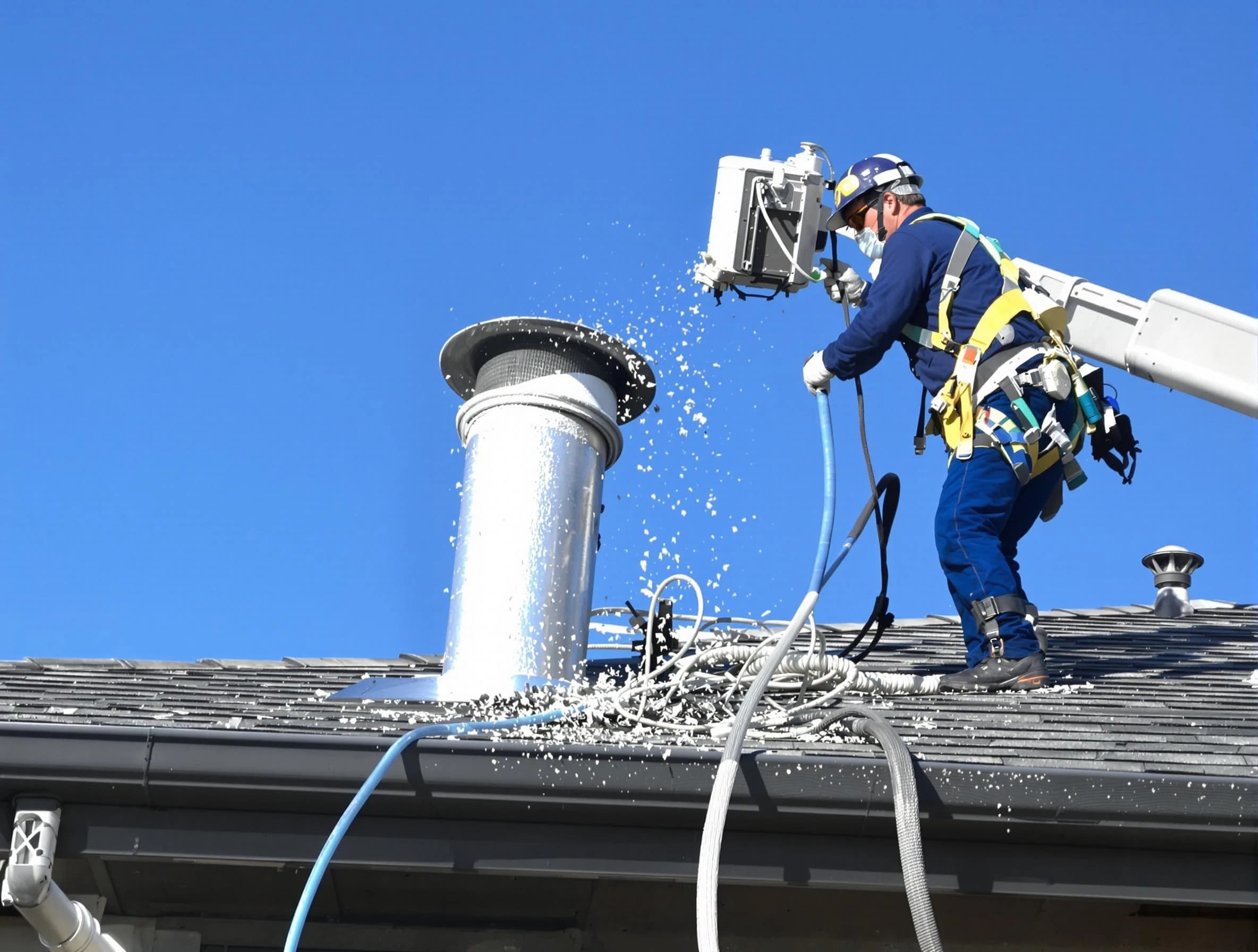 Glenshaw Dryer Vent Cleaning certified technician safely cleaning a roof-mounted dryer vent in Glenshaw