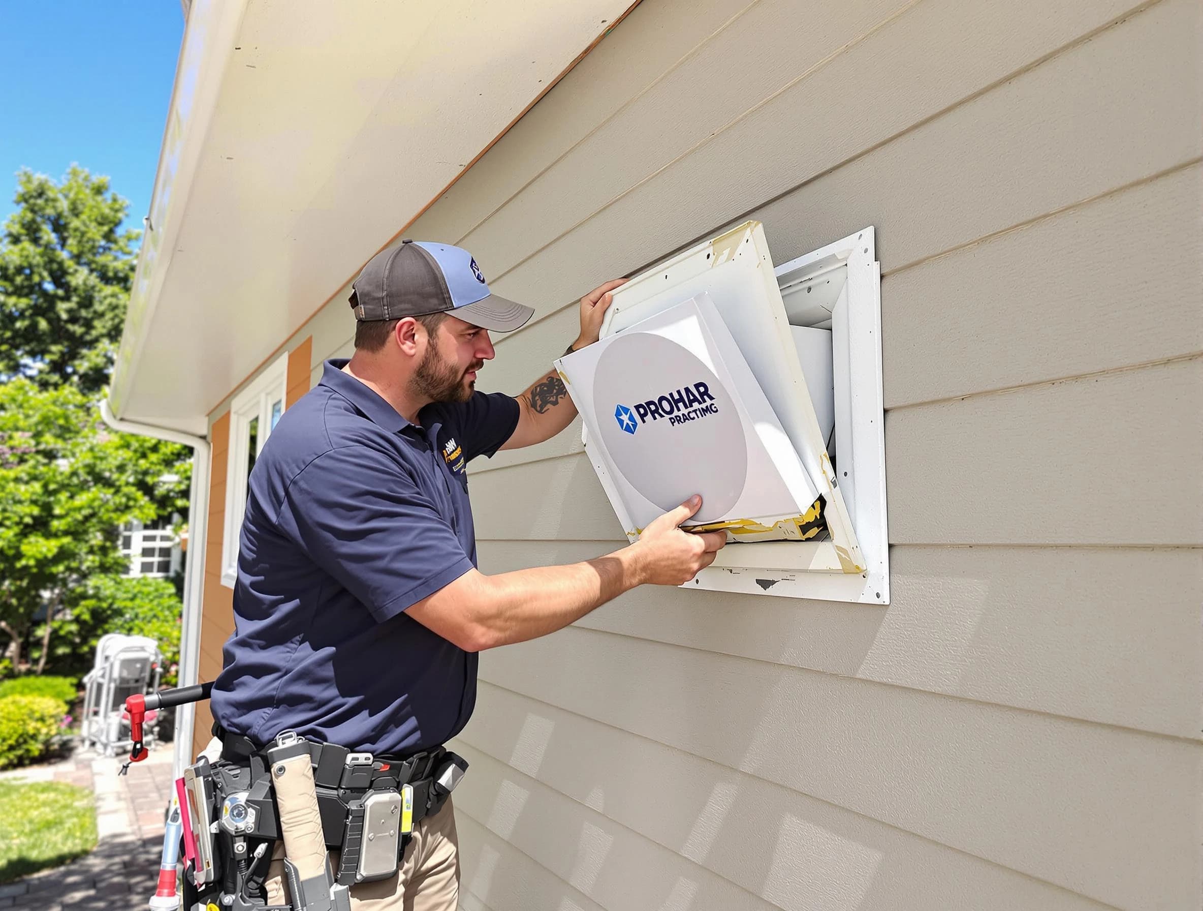 Glenshaw Dryer Vent Cleaning technician installing a new protective dryer vent cover on a home in Glenshaw
