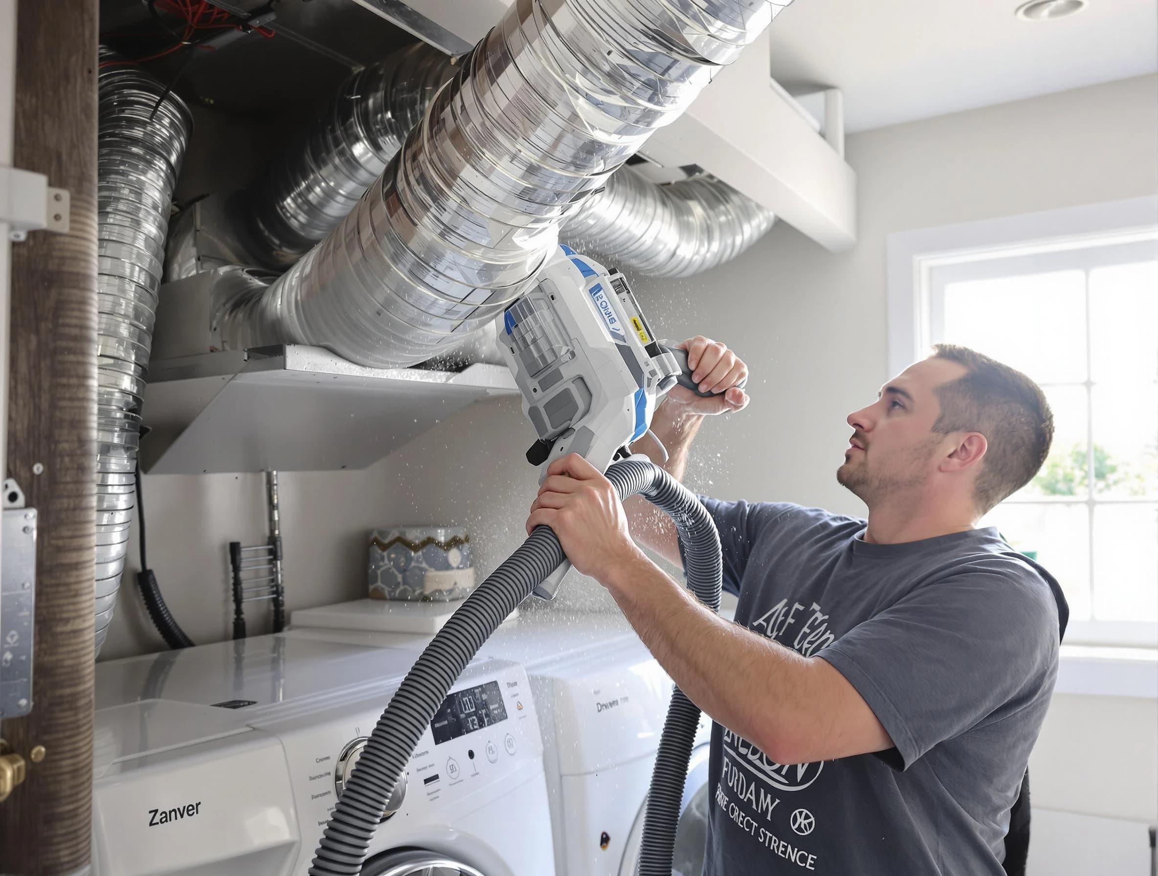 Glenshaw Dryer Vent Cleaning specialist cleaning deep within a dryer vent duct system in Glenshaw