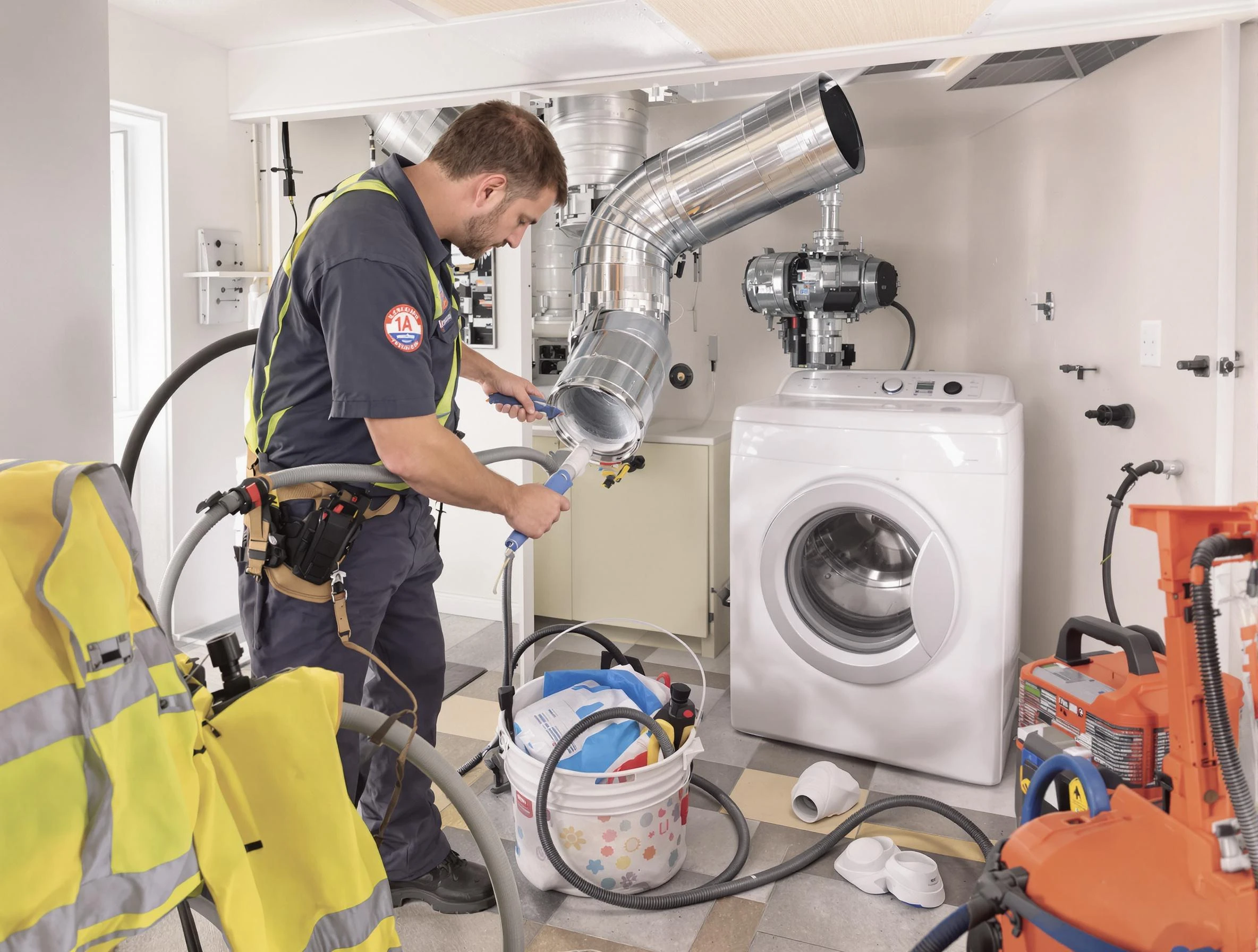 Glenshaw Dryer Vent Cleaning technician using specialized equipment to clear severe dryer vent blockage in Glenshaw